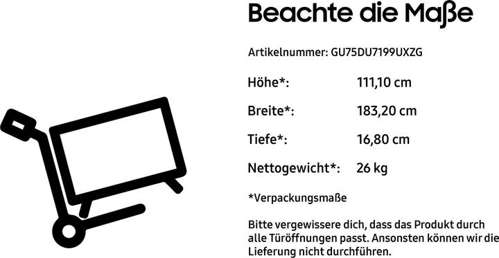 Produktbild Samsung GU75DU7199UXZG (75", CrystalRes, 4K, 2024)