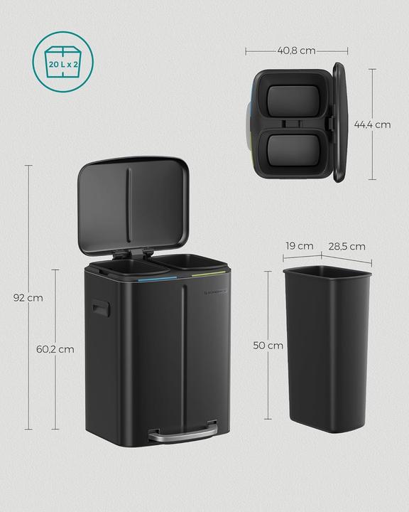 Actual product image Songmics Treteimer mit Mülltrennsystem (40 l)