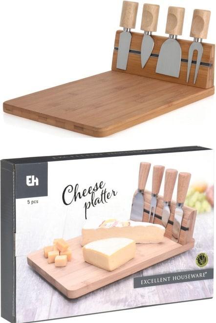 Actual product image Excellent Houseware Cheese board with 4 knives - 5-piece set - approx. 30 x 20 x 8.5 cm