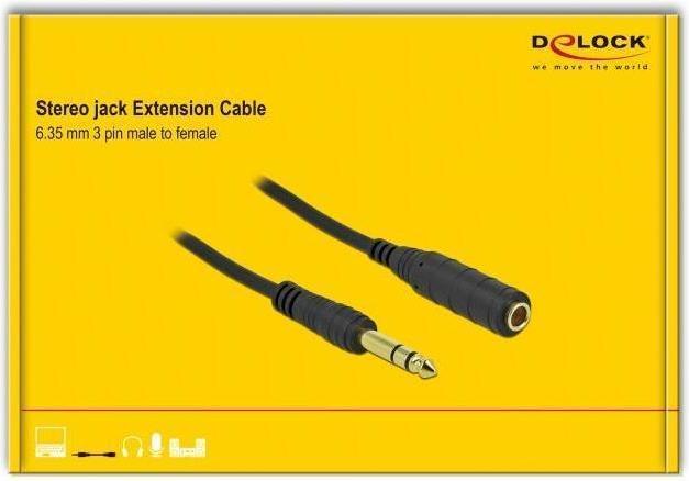 Immagine prodotto Delock Cavo di prolunga jack 6,35 mm 3 pin maschio a femmina 5 m nero (5 m, Estensione)