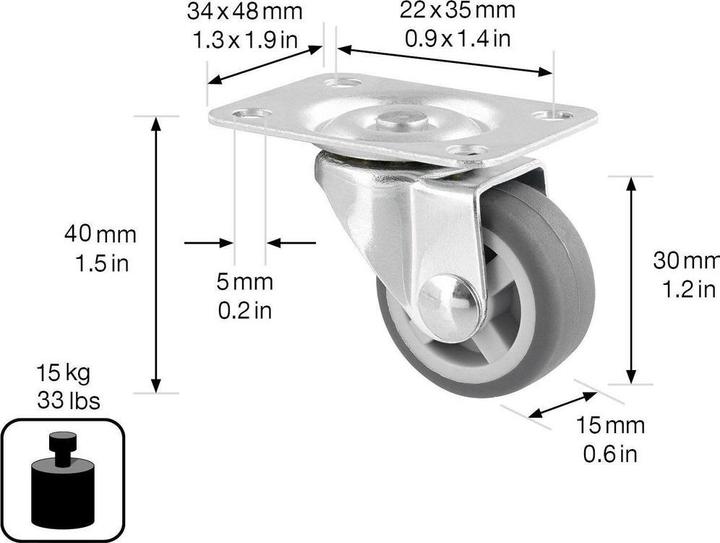 Produktbild Wagner System Möbel-Lenkrolle ø 30 mm 20 Stk. mit Anschraubplatte soft