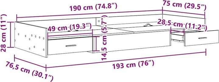 Image du produit vidaXL Bett mit Stauraum (75 x 190 cm)