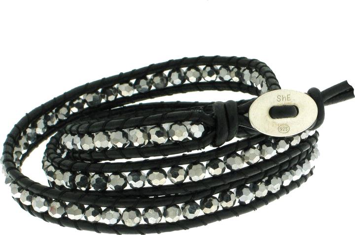 Immagine prodotto Leyda Bracciale in pelle grigio (50 cm, Argento 925, Pietra sintetica)