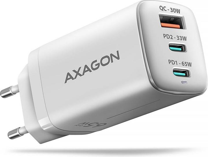 Axagon ACU-DPQ65W, GaN nabíječka do sítě, 3x port (USB-A + dual USB-C), PD3.0/QC4+/PPS/Apple (65 W)