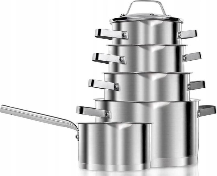 MPM Set di pentole MGK-11 (16 cm, Set di pentole e padelle da cucina, Acciaio inossidabile)