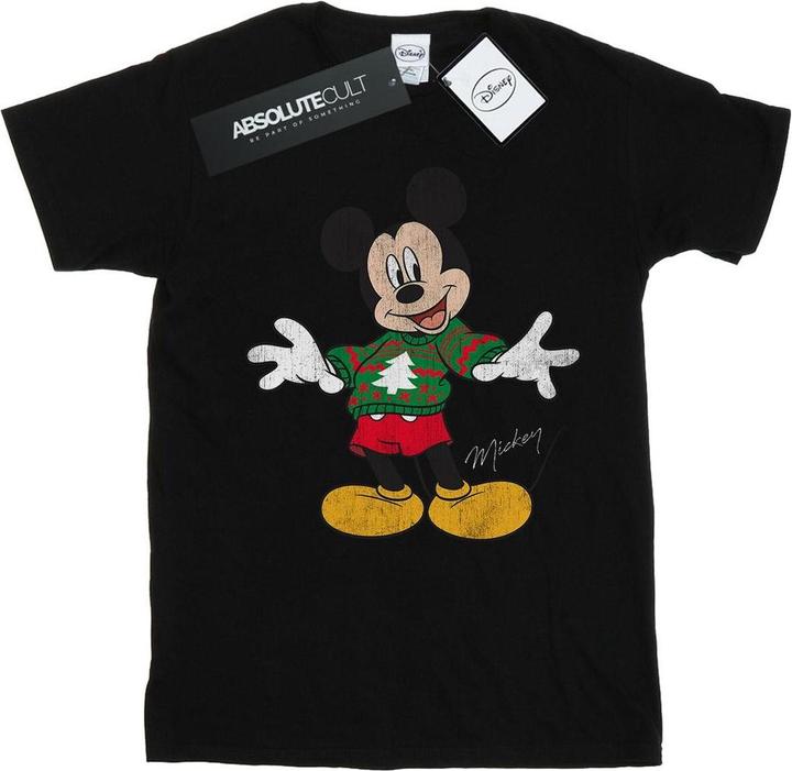 Actual product image Disney Womens/Ladies Mickey Mouse Christmas Jumper Cotton Boyfriend T-Shirt (S)