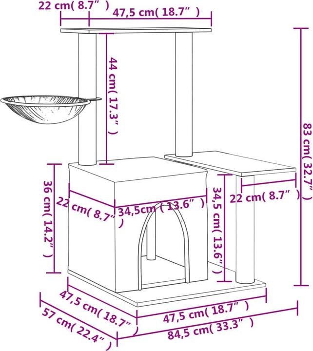 Immagine prodotto vidaXL Kratzbaum mit Sisal-Kratzsäulen Creme 83 cm,Farbe (83 cm, Crema)