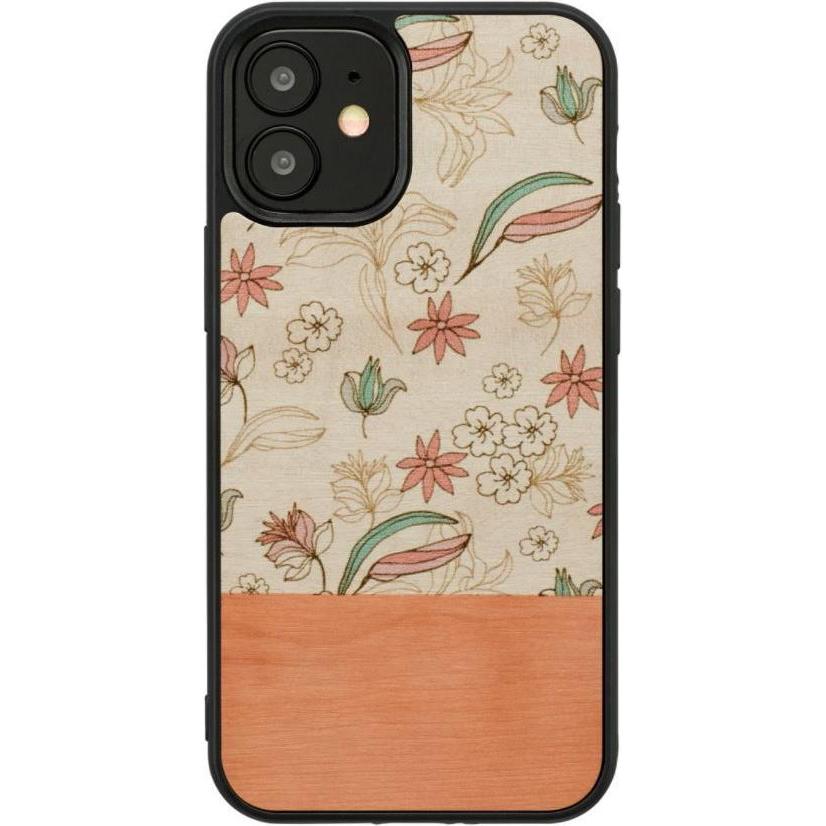 Man&Wood custodia per iPhone 12 mini rosa fiore nero (Apple iPhone 12 mini), Cover smartphone, Pink