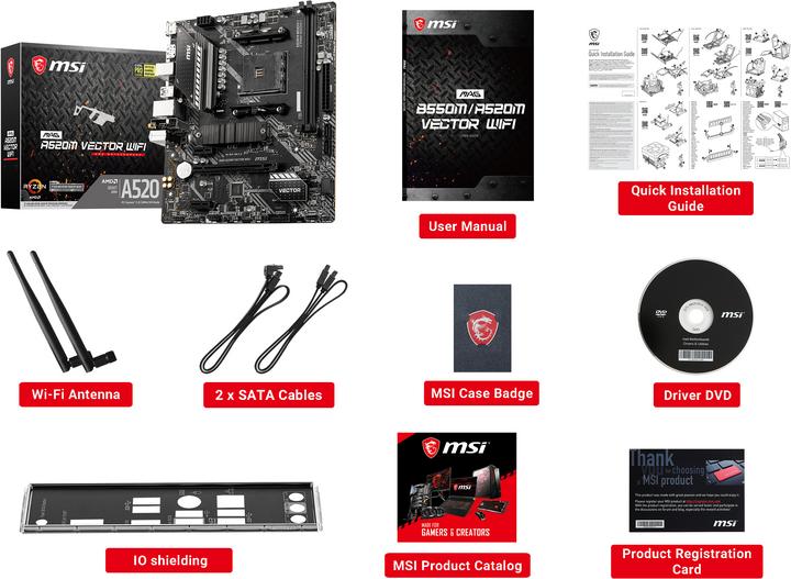 Produktbild MSI Mag A520m Vector Wifi (AM4, AMD A520, mATX)