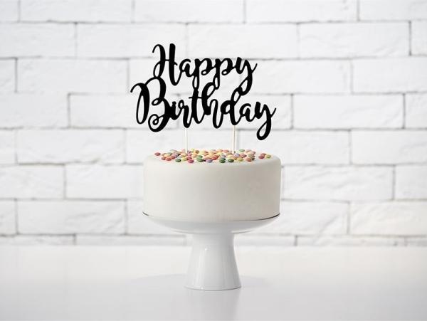Actual product image Partydeco Black decoration for "Happy Birthday" cake (1 Piece)