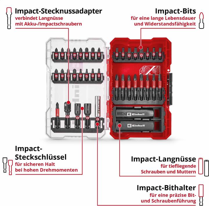 Actual product image Einhell Impact bit set, 109220, M-case, 39 pieces (Allen screw, Screw slot, Cross other, Cross Pozidriv PZ)