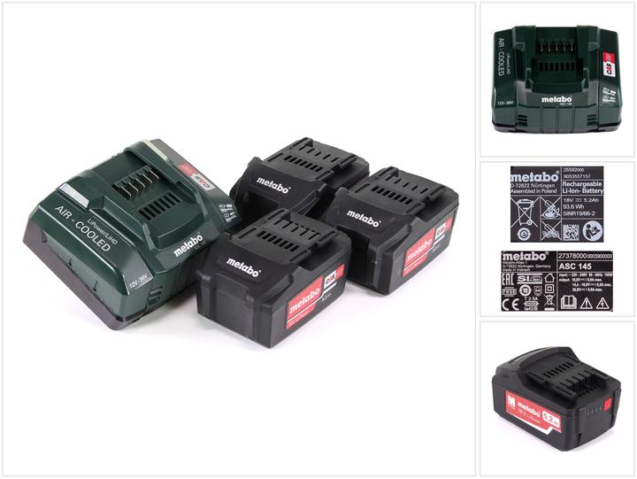 Actual product image Metabo 18V spare battery 3 x 5.2 Ah + charger basic set (18 V)