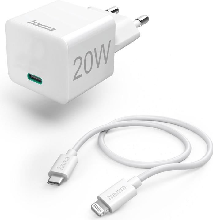 Image du produit Hama Mini-chargeur, Lightning, Power Delivery (PD), 20 watts, blanc (20 W, 1 portion)