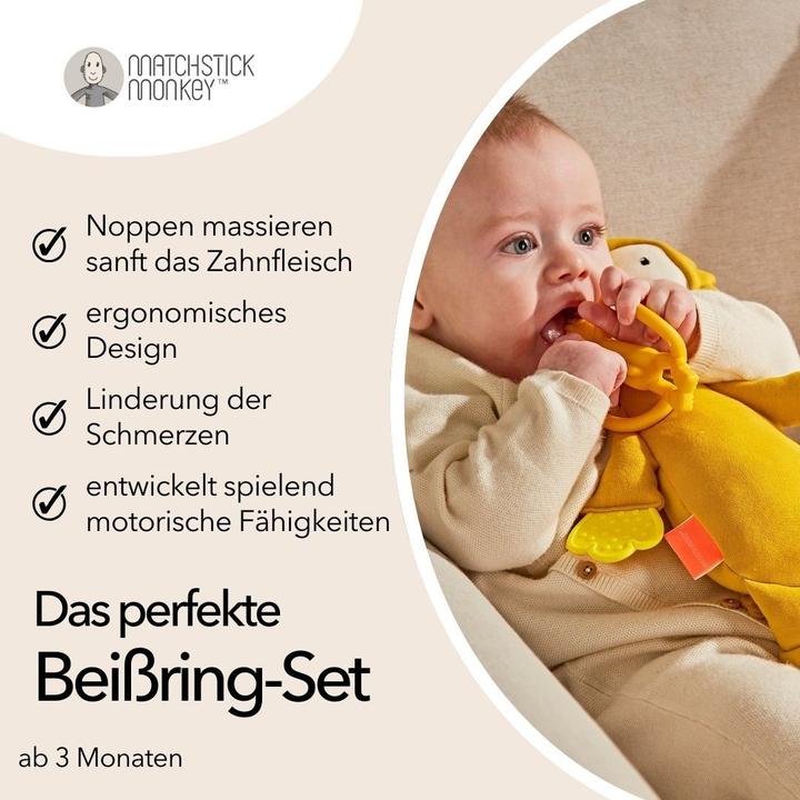 Produktbild Matchstick Monkey Geschenkset? Beissring & Plüschtier mit Beissapplikation (3 Monate)