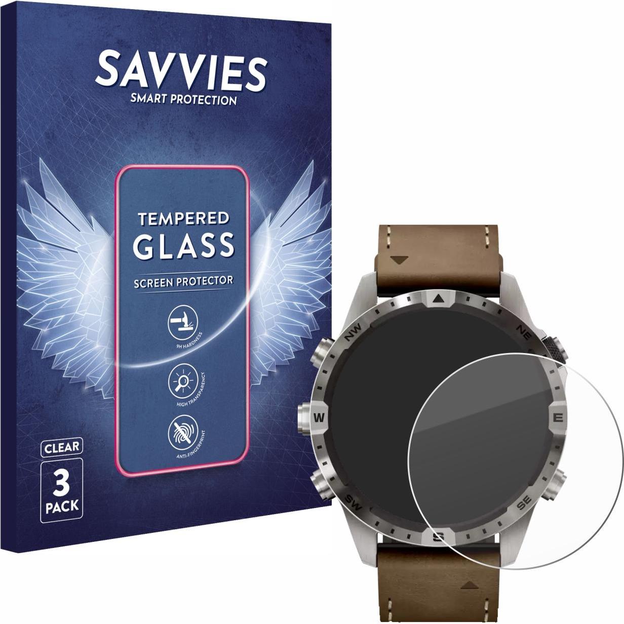 Savvies Panzerglas Schutzglas Displayschutz, Smartwatch Schutzfolie, Transparent