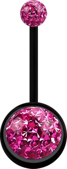 Image du produit Star Piercing Banane schwarz mit zwei Kristallkugeln pink Epoxy Schutzschicht (sans laiton, Matières plastiques)