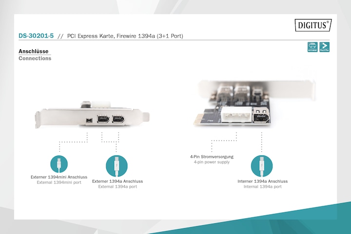Produktbild Digitus PCIe Card Firewire 1394a 3+1 Port