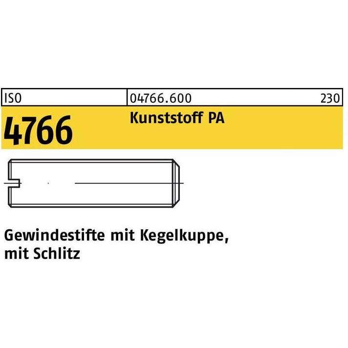 Schrauben, Gewindestift DIN 551 m.Kegelkuppe/Schlitz M 6 x 20 Polyamid (100 Schrauben pro Stück)