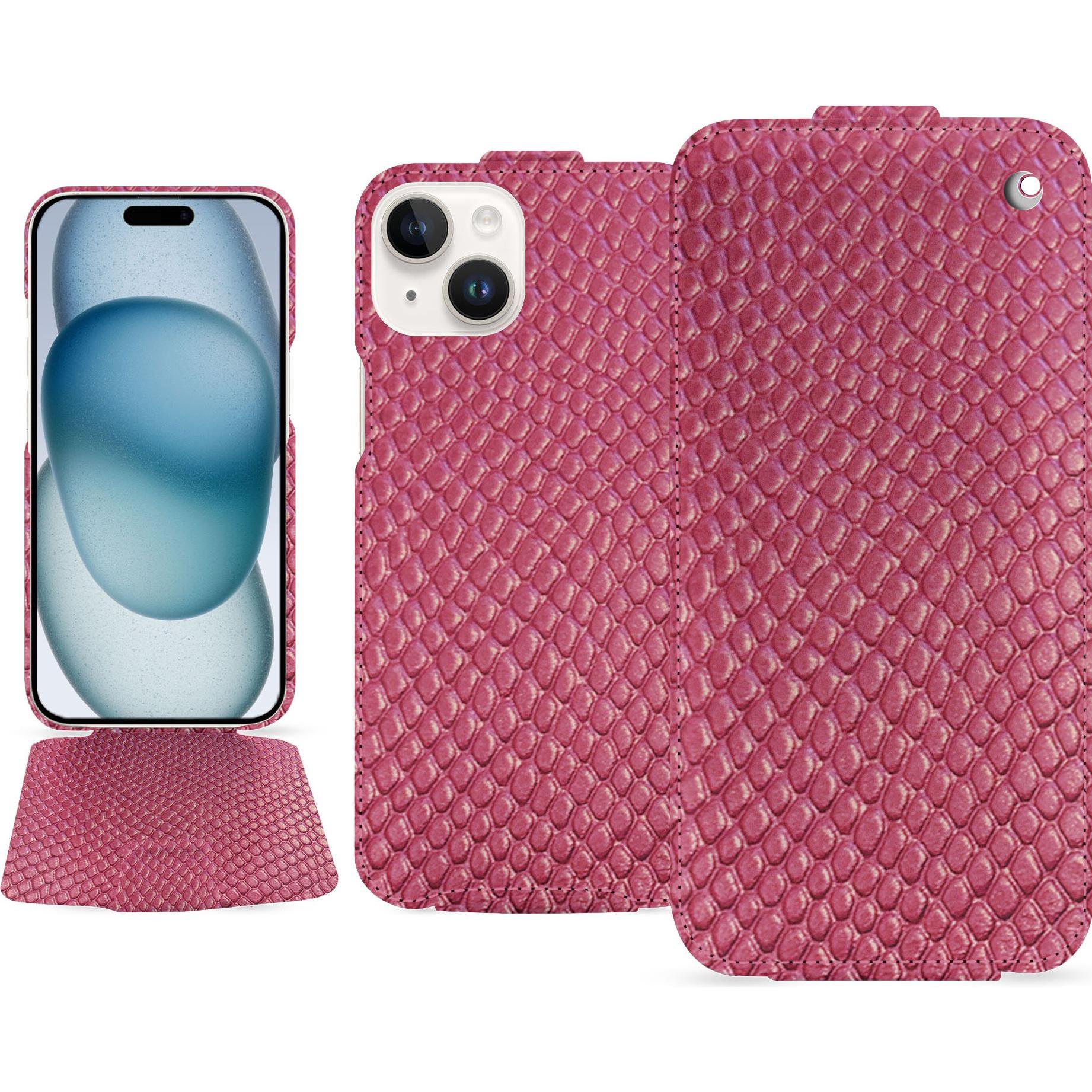 Noreve Lederschutzhülle vertikal (Apple iPhone 15), Smartphone Hülle, Rosa