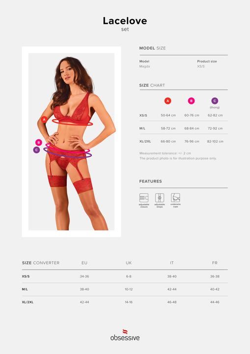 Produktbild Obsessive Lacelove Dreiteiliges Set Rot M/L (M, L)