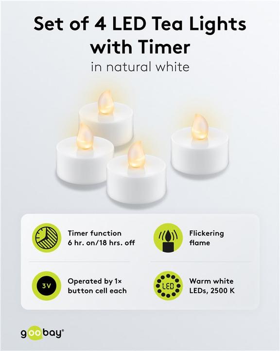 Actual product image Goobay 4er-Set LED-Teelichter mit Timer (4 x)
