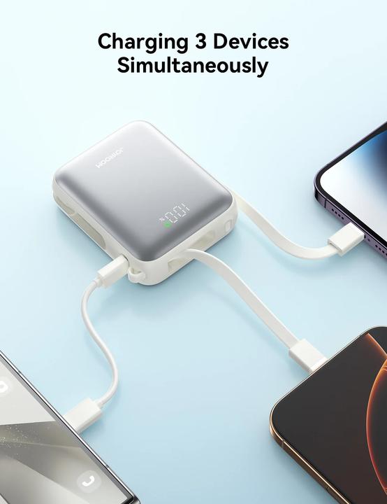 Produktbild Joyroom JR-PBF27 Pro 30W Power Bank with Built-in Type-C Cable & Extra C-to-L Cable 10000mAh - White (10000 mAh, 30 W, 38.50 Wh)