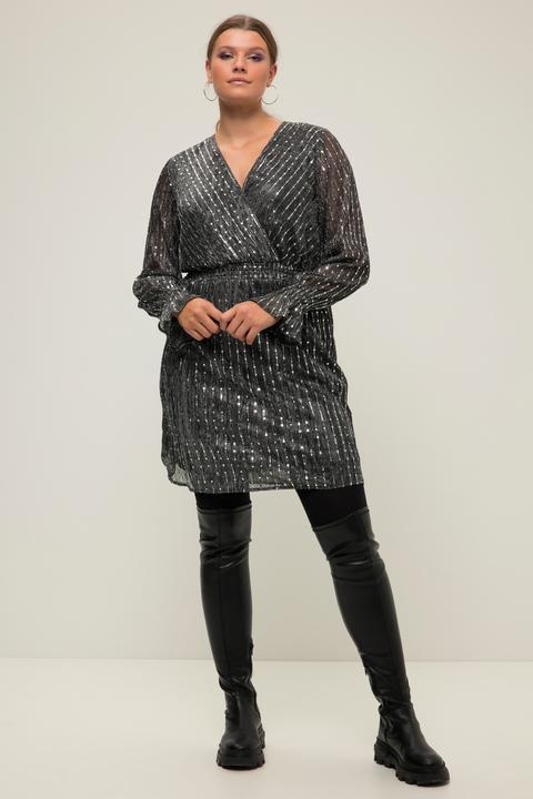 Produktbild Studio Untold Kleid, fitted Fit, Pailletten, Minilänge, V-Ausschnitt, Rüschen-Langarm (50, 52)