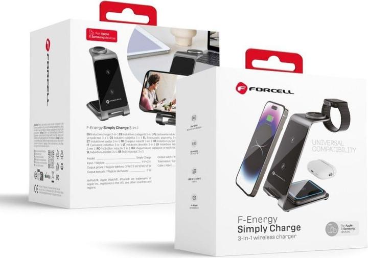Forcell Ładowarka Ładowarka 3w1 F-Energy Simply Charge do Apple/Samsung szara (15 W, 3 ports)