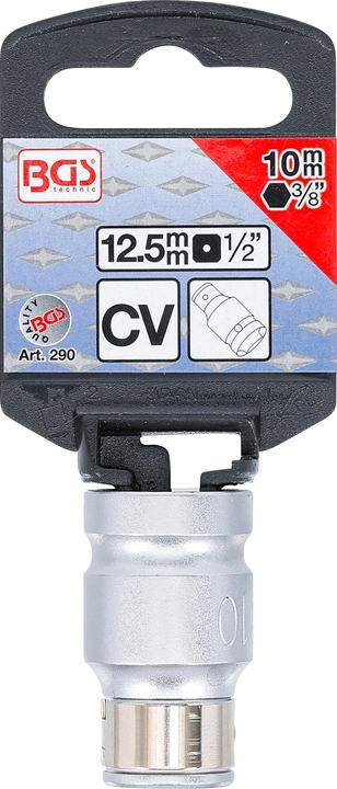 Actual product image BGS Bit Adaptor with retaining Ball 12.5 mm (1/2") Drive internal Hexagon 10 mm (3/8") (10 mm (3/8"), 12.5 mm (1/2"))