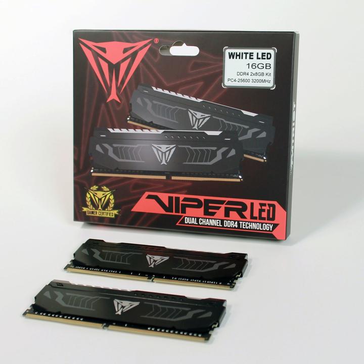Actual product image Patriot 16 GB DDR4 RAM PC3200 CL16 Viper LED white 2x8GB (2 x 8GB, 2133 MHz, DDR4-RAM, DIMM)