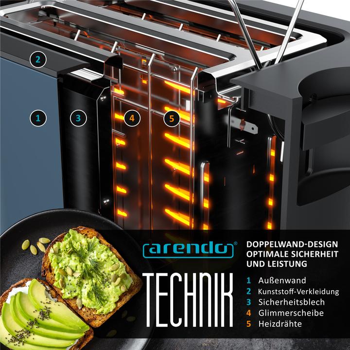 Produktbild Arendo Toaster Edelstahl 2 Scheiben Kurzschlitz, Display mit Restzeitanzeige, Brötchenaufsatz, Touchpanel