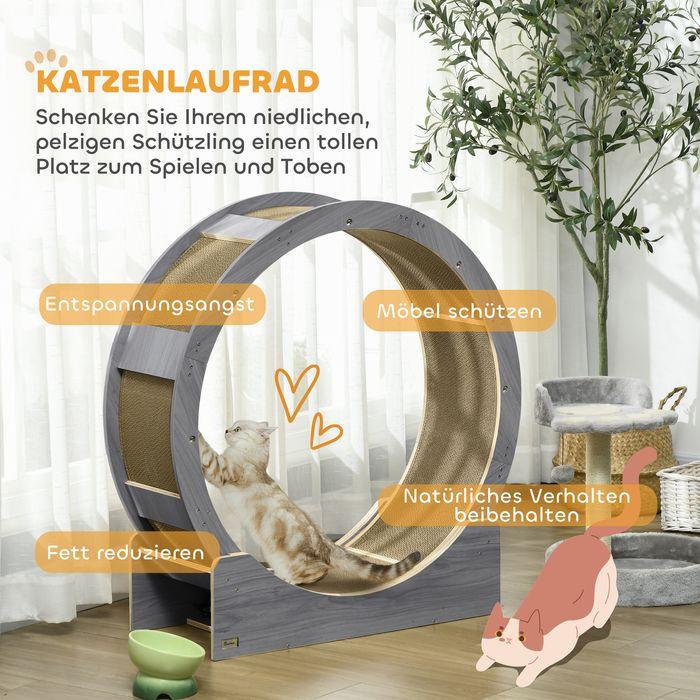 Productafbeelding Swisshandel24 Katzenlaufrad Laufrad für Katzen 91 cm mit Bremse, Kratzbrett, Grau (94 cm, Grijs)