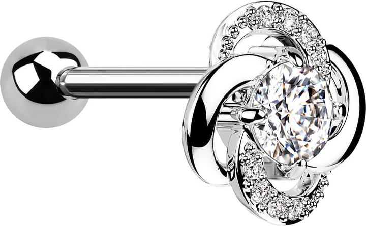 Produktbild Star Piercing Micro Barbell silber mit Kugel und Blume gorsser Kristall mittig (Messing, Chirurgenstahl 316L)