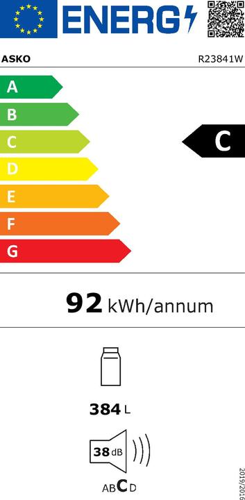 Energie-Label Asko Kühlschrank freistehend PREMIUM R23841W Weiss (384 l)