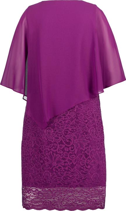 Image du produit Ulla Popken Robe de soirée en jersey. Cape en mousseline. Bas de jupe en dentelle. Manches 3/4 (54)