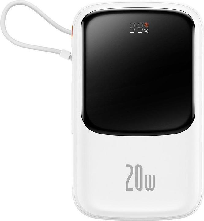 Productafbeelding Baseus Powerbank Qpow PRO met kabel, USB-C, 2xUSB, 10000mAh, 20W (Wit) (10000 mAh, 20 W, 37 Wh)