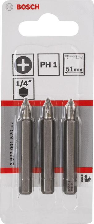 Produktbild Bosch Professional Zubehör Schrauberbit Extra-Hart PH 1, 51 mm, 3er-Pack (Kreuz Phillips PH)