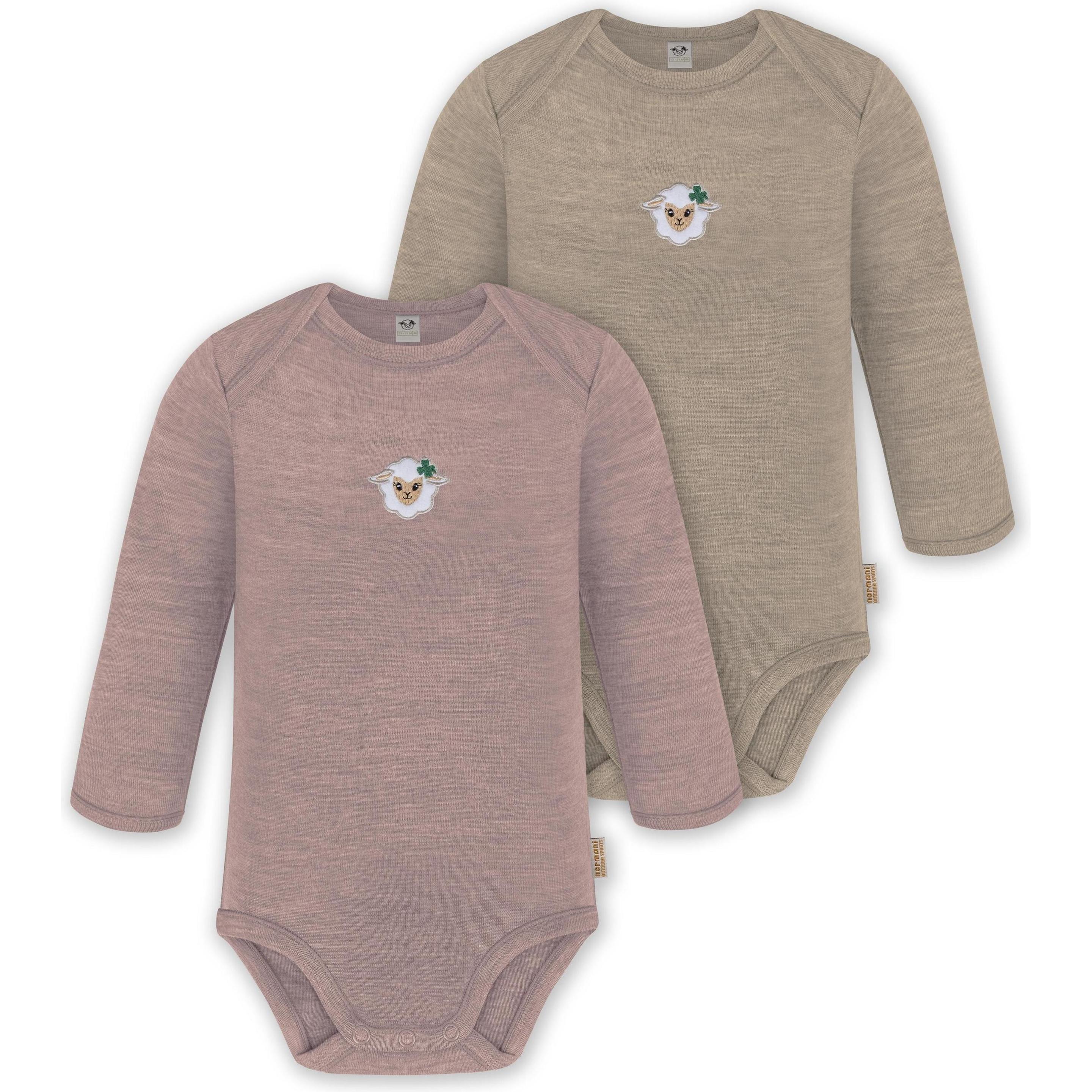 Normani, Herren, Body, 2er Pack Baby Merino Body Langarm „Auckland" - 9373, Rosa, (62)