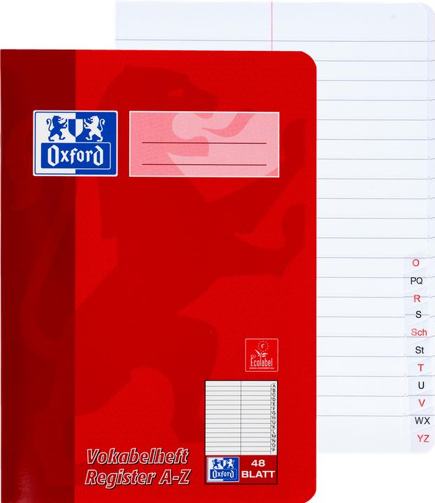 Image du produit Oxford Livret de vocabulaire avec index A5, 48 feuilles, avec index A-Z, 90 g/m² (A5, Règle spéciale, Couverture souple)
