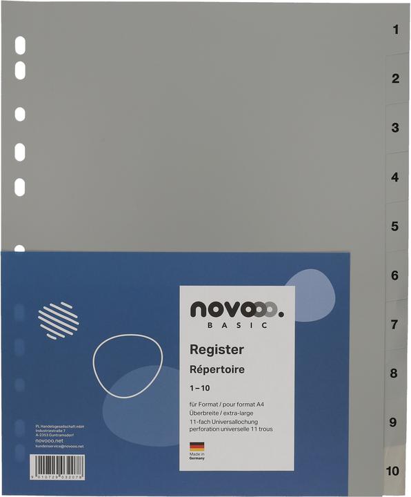 Produktbild Novooo Register PP grau A4+