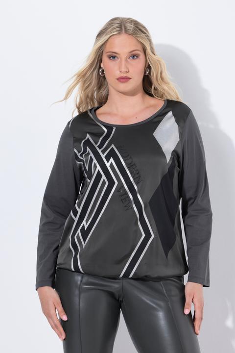 Produktbild Ulla Popken Shirt, Rhomben, Rundhals, Langarm, Gummisaum (58)