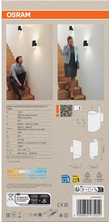 Produktbild Osram SMART+ Matter Wall Twist Black 230x127mm Tunable White (700 lm)