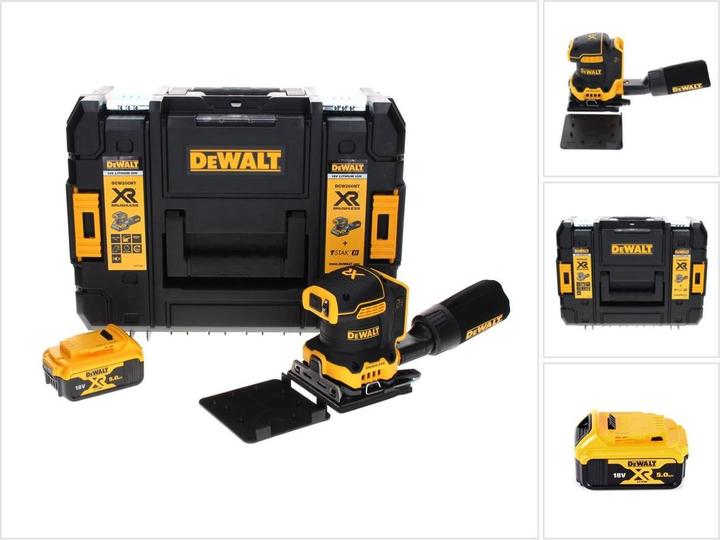 1x levigatrice vibrante a batteria DeWalt DCW200NT, 1x valigetta TSTAK, 1x batteria ricaricabile DeWalt 5.0Ah