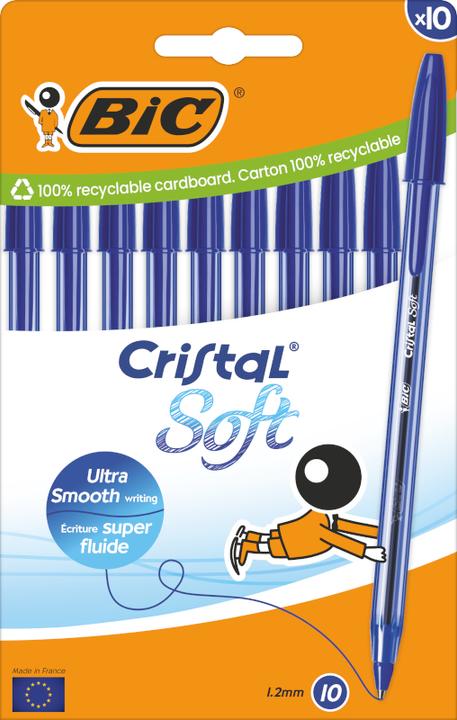 Immagine prodotto Bic Biros Cristal Soft Writing trasparente colore blu, 10 pezzi. (Trasparente, 10 x)