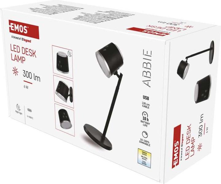 Produktbild Emos LED Schreibtischlampe ABBIE wiederaufladbar, schwarz (300 lm)