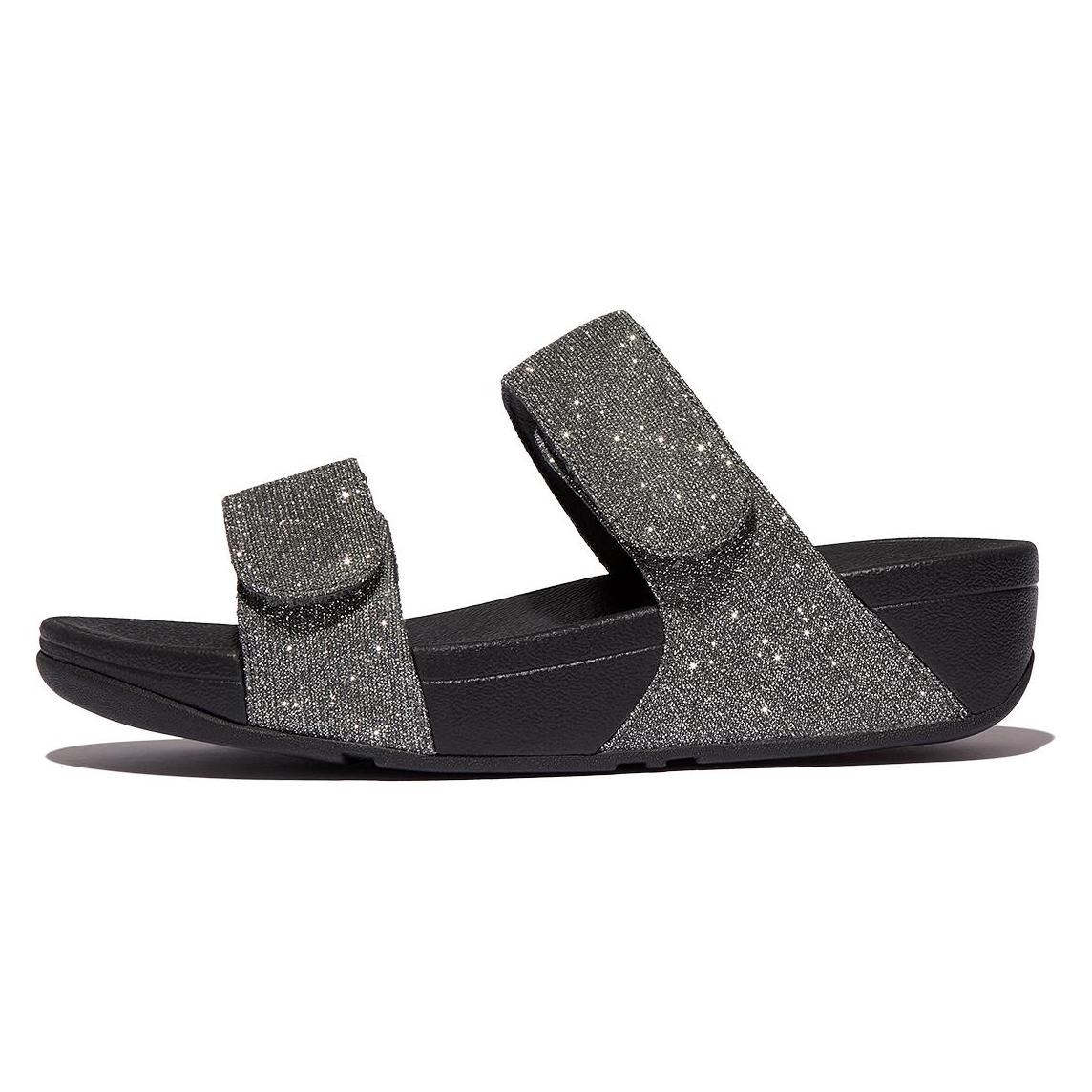 Fitflop, Vrouwen, Pantoffels, Lulu Adjustable Shimmerlux Slides- Slippers - Vrouwen - Pewter, Grijs, (42)