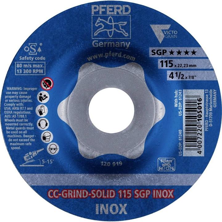 Actual product image Pferd 64189115 CC-GRIND-SOLID 115 SGP INOX Diameter 115 mm Bore-Ø 22.23