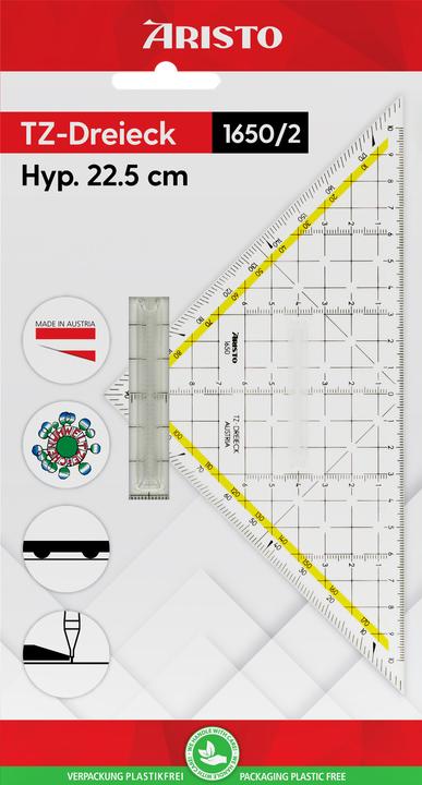 Actual product image Aristo TZ triangle 22.5 cm, with handle, facet on hypotenuse, ink knobs (22.50 cm)