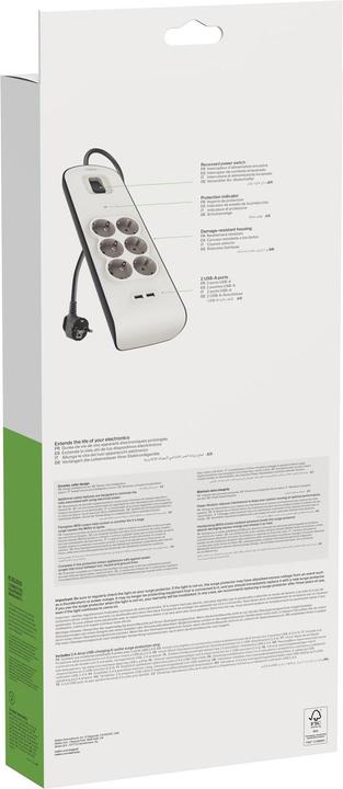 Produktbild Belkin Steckdosenleiste 6-fach + 2xUSB-A, 2m Kabel BSV604vf2M-V2 (6x, Typ 13, 2 m)