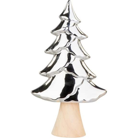 MICA Living, Weihnachtsdeko, Baum silber/braun - aus Dolomit und Holz - ca. 16 x 7 x 28,5 cm